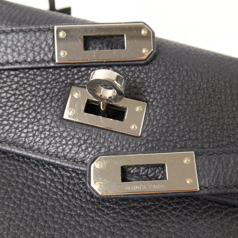 HERMES Clemence皮革Kelly 25銀扣手挽肩背兩用袋Noir-7