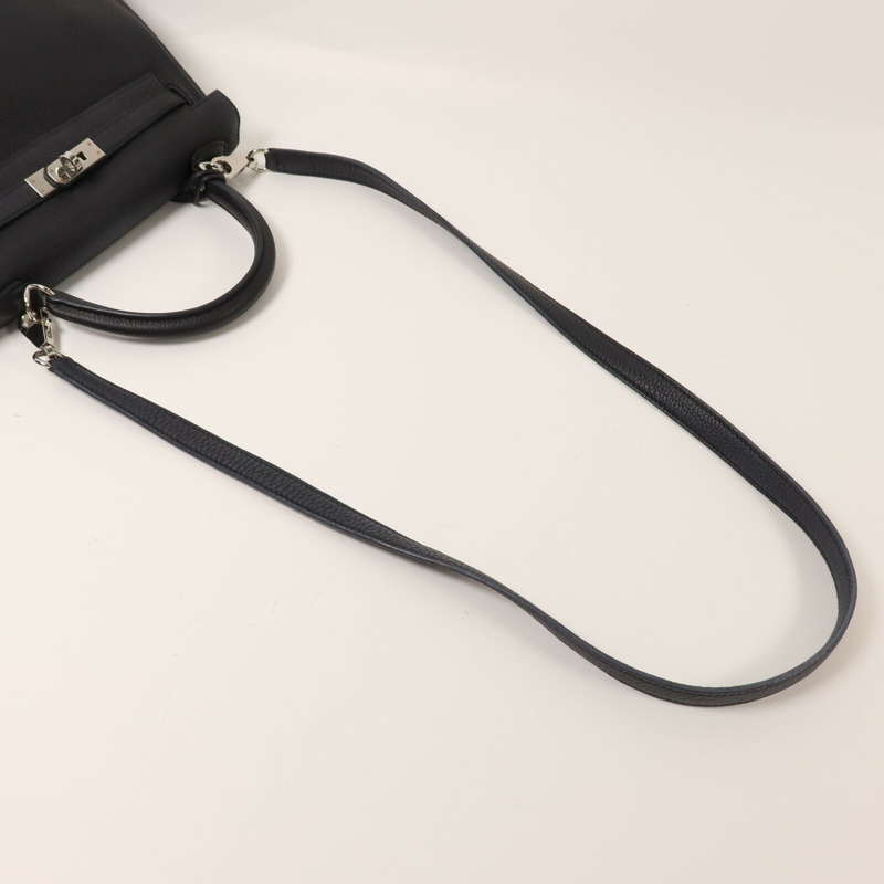 HERMES Clemence皮革Kelly 25銀扣手挽肩背兩用袋Noir-8