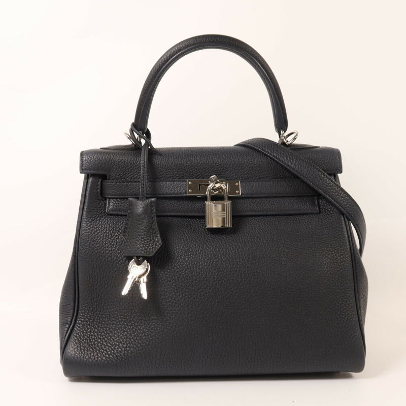 HERMES Clemence皮革Kelly 25銀扣手挽肩背兩用袋Noir-9