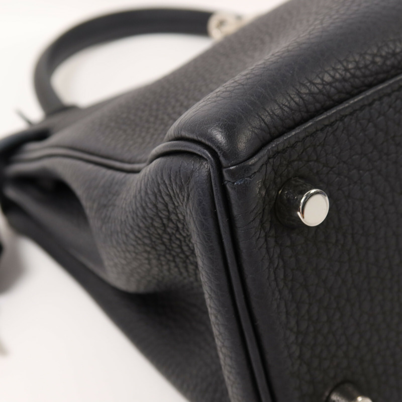 HERMES Clemence皮革Kelly 25銀扣手挽肩背兩用袋Noir-10