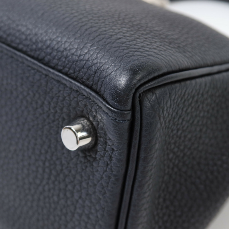 HERMES Clemence皮革Kelly 25銀扣手挽肩背兩用袋Noir-11