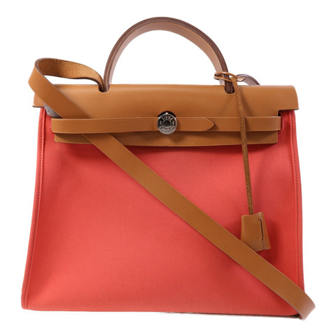 HERMES 帆布Herbag PM銀扣手挽肩背兩用袋Bougainvillea