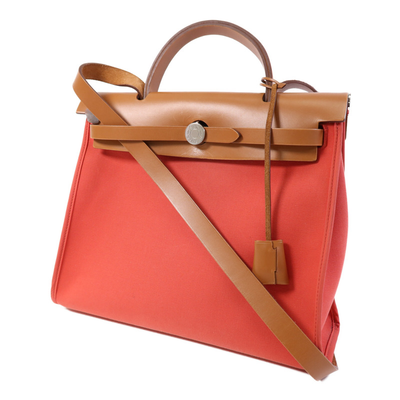HERMES 帆布Herbag PM銀扣手挽肩背兩用袋Bougainvillea-2