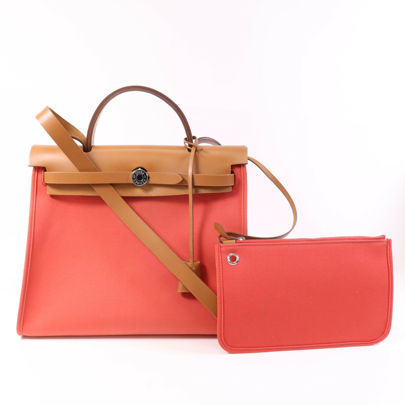 HERMES 帆布Herbag PM銀扣手挽肩背兩用袋Bougainvillea-8