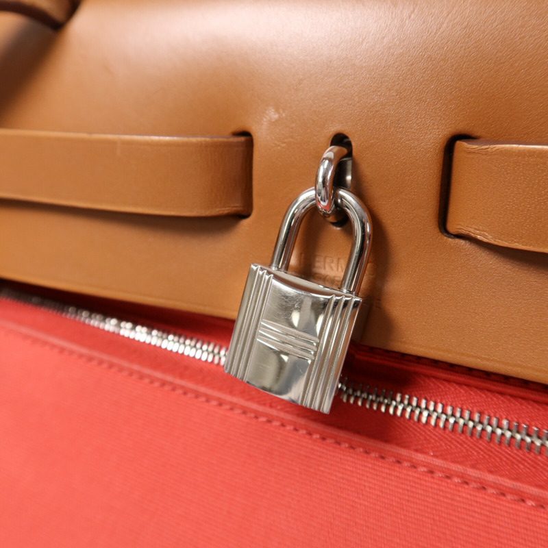 HERMES 帆布Herbag PM銀扣手挽肩背兩用袋Bougainvillea-13