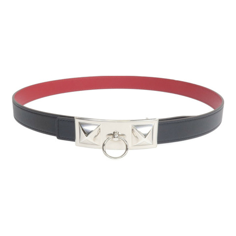 HERMES Epsom/Evercolor皮革CDC Belt銀扣皮帶Noir/Rouge Grenat