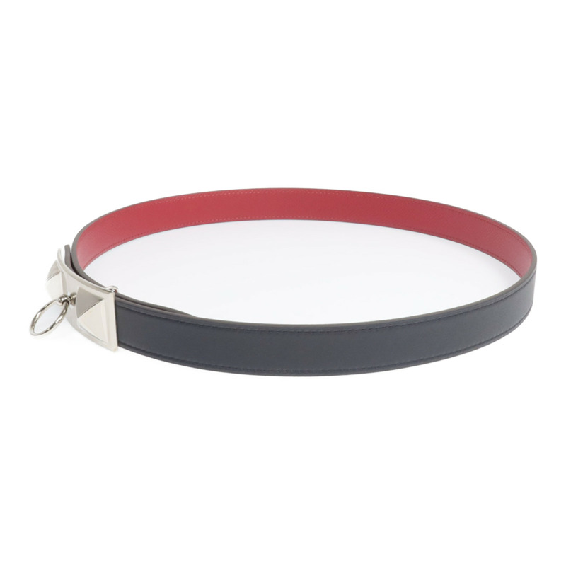 HERMES Epsom/Evercolor皮革CDC Belt銀扣皮帶Noir/Rouge Grenat-1