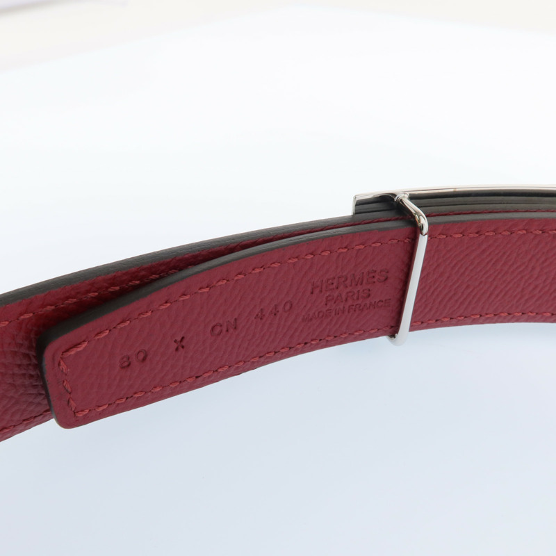 HERMES Epsom/Evercolor皮革CDC Belt銀扣皮帶Noir/Rouge Grenat-5