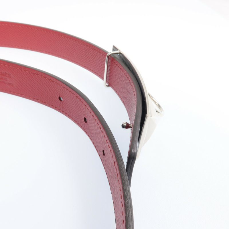 HERMES Epsom/Evercolor皮革CDC Belt銀扣皮帶Noir/Rouge Grenat-6