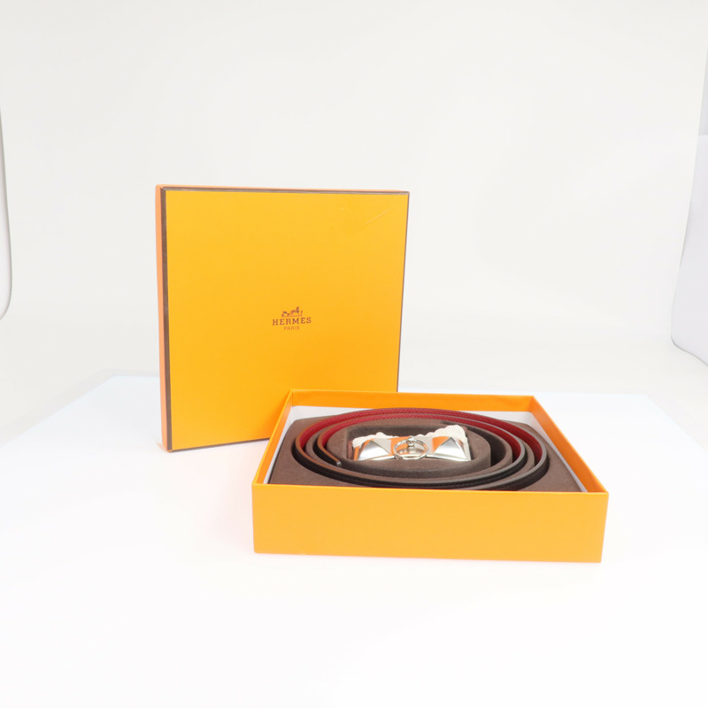 HERMES Epsom/Evercolor皮革CDC Belt銀扣皮帶Noir/Rouge Grenat-8