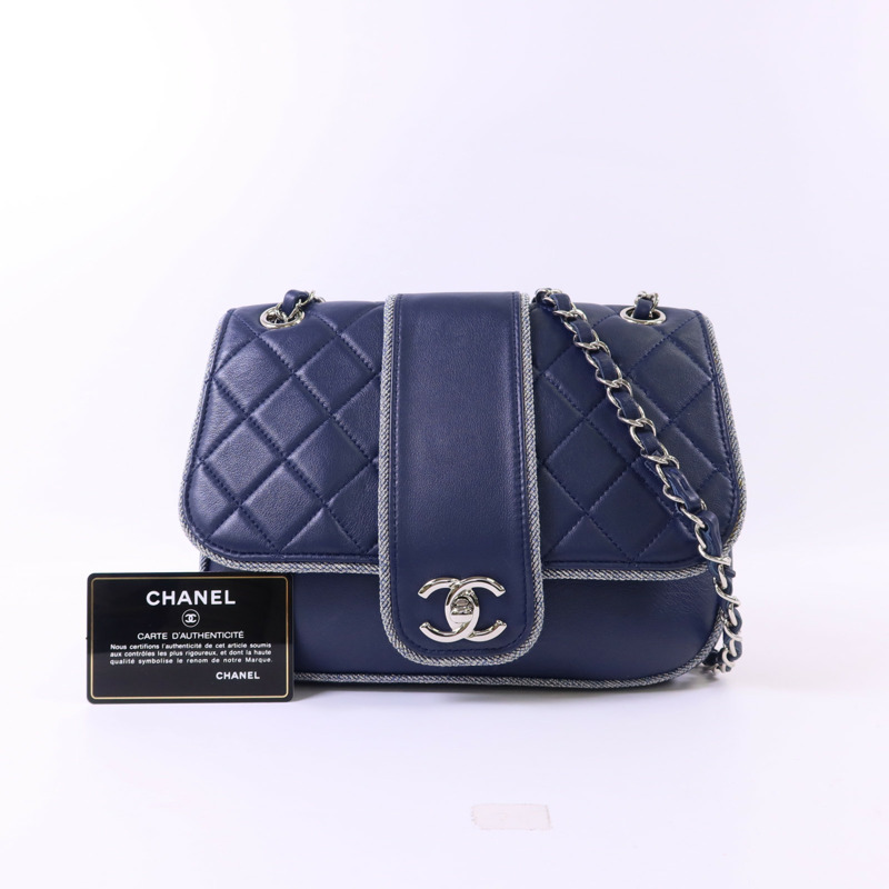 CHANEL 羊皮皮革Chain Shoulder Bag銀扣鏈帶肩背袋-9