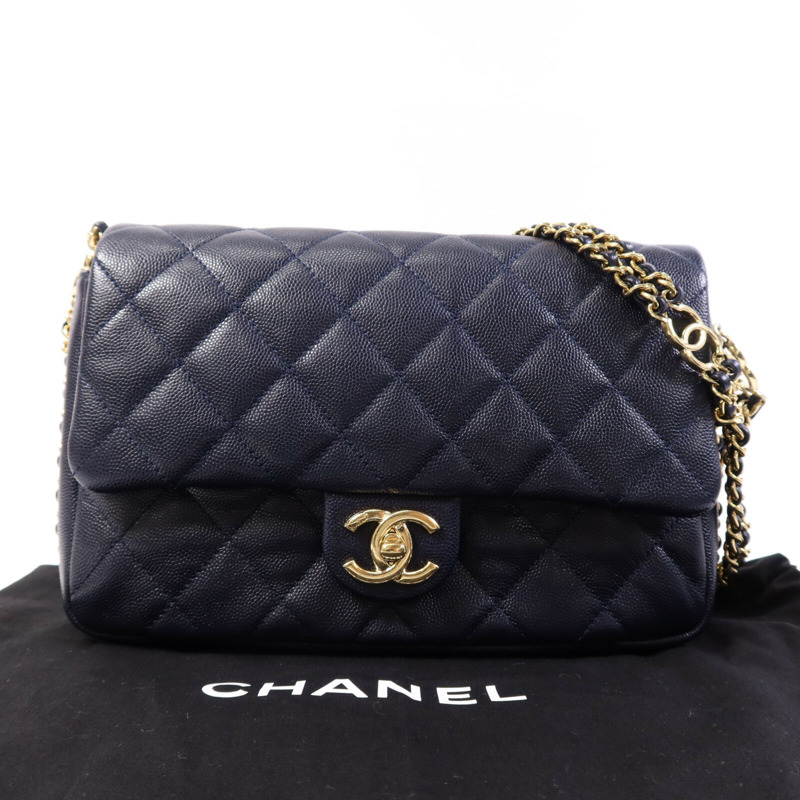 CHANEL 牛皮皮革Shoulder Bag金扣鏈帶肩背袋-9