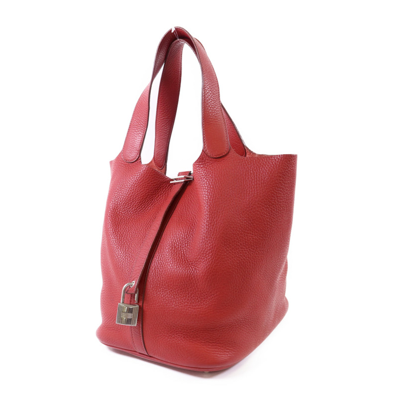 HERMES Clemence皮革Picotin GM銀扣手挽袋Rouge Casaque-2