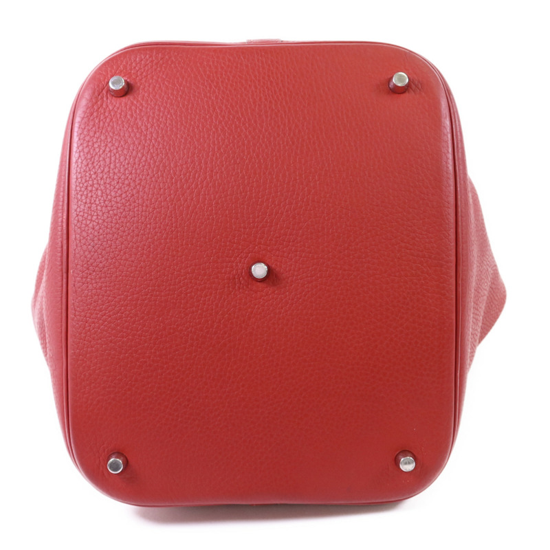 HERMES Clemence皮革Picotin GM銀扣手挽袋Rouge Casaque-3