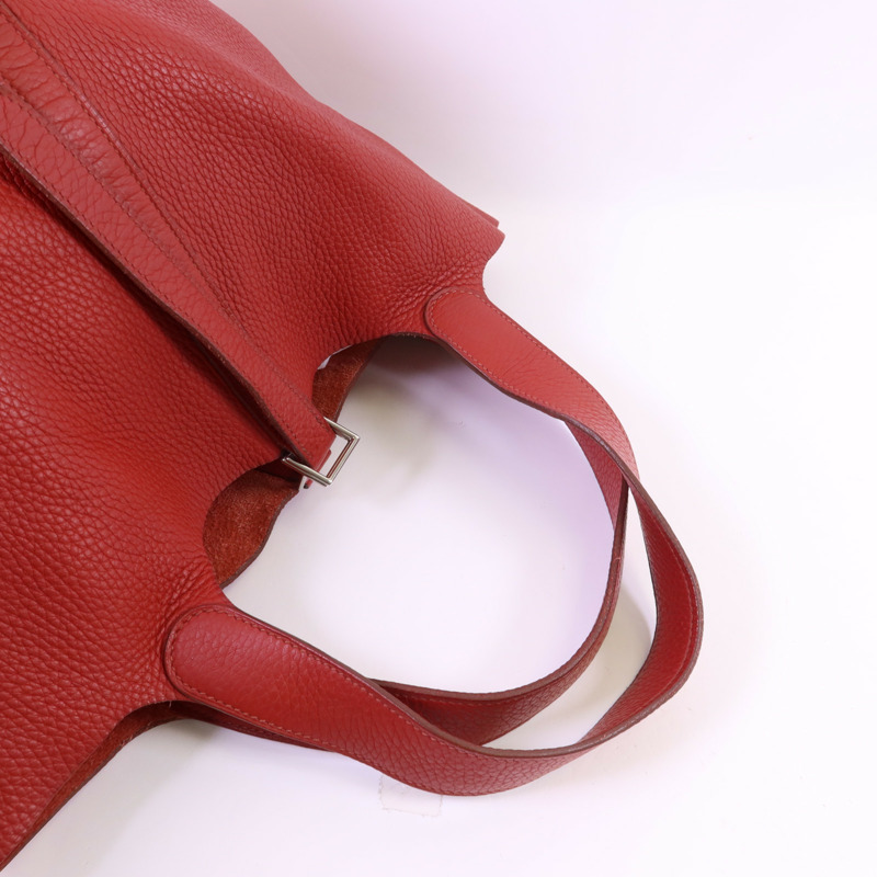 HERMES Clemence皮革Picotin GM銀扣手挽袋Rouge Casaque-4