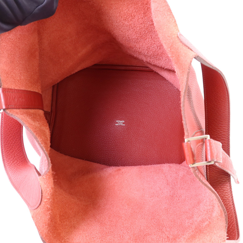 HERMES Clemence皮革Picotin GM銀扣手挽袋Rouge Casaque-5