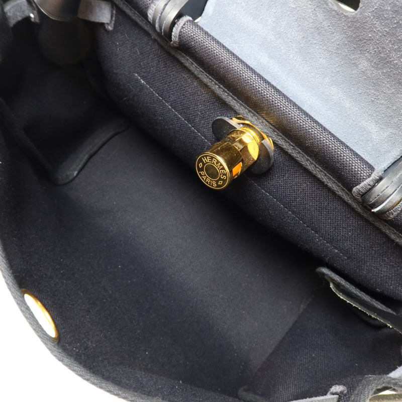 HERMES 帆布Herbag PM金扣手挽肩背兩用袋Noir-4