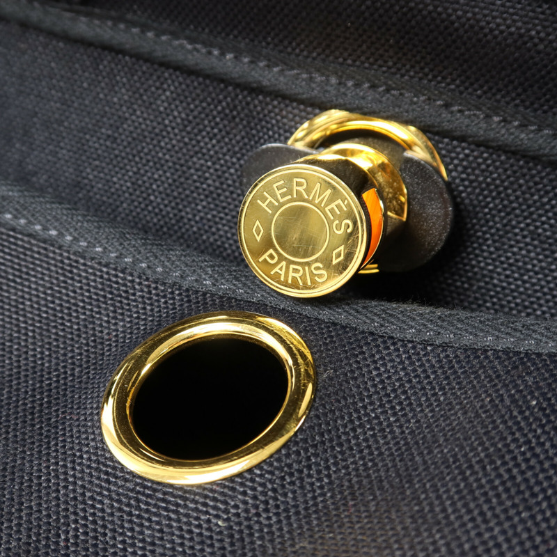 HERMES 帆布Herbag PM金扣手挽肩背兩用袋Noir-7
