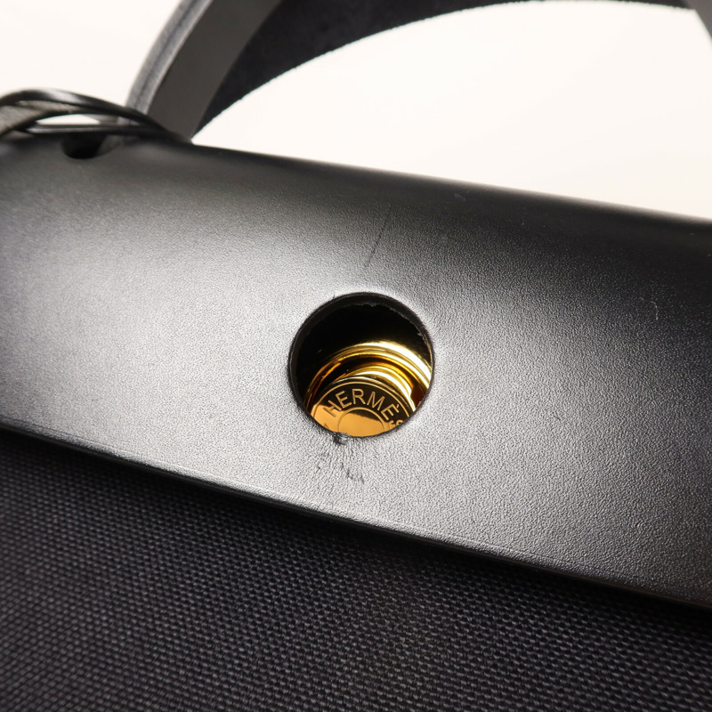 HERMES 帆布Herbag PM金扣手挽肩背兩用袋Noir-16