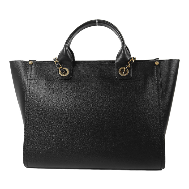 CHANEL 牛皮皮革Deauville Tote金扣鏈帶手挽肩背兩用袋-1