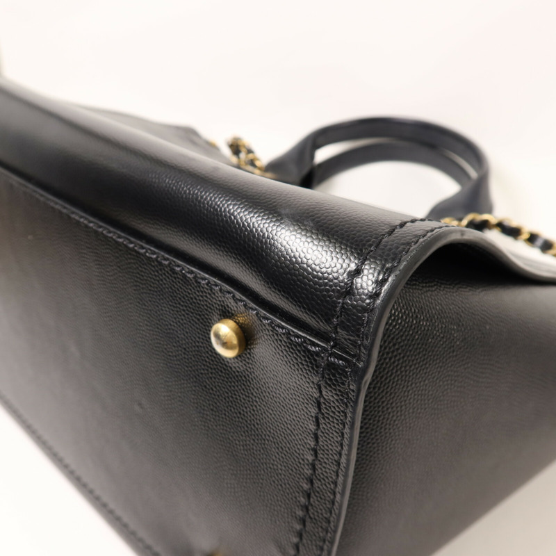 CHANEL 牛皮皮革Deauville Tote金扣鏈帶手挽肩背兩用袋-10