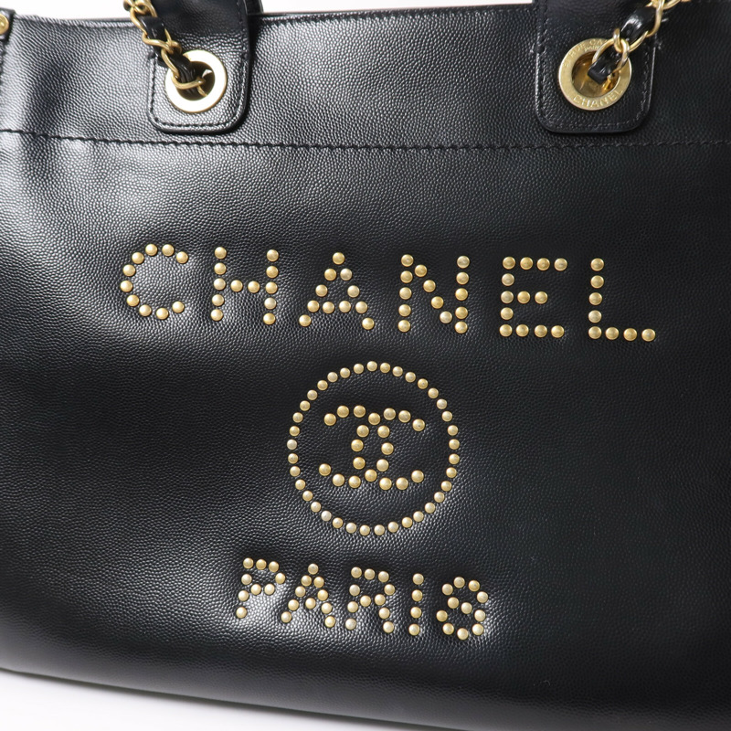 CHANEL 牛皮皮革Deauville Tote金扣鏈帶手挽肩背兩用袋-13
