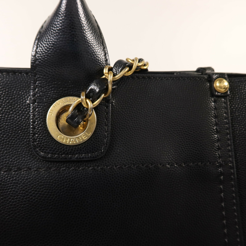 CHANEL 牛皮皮革Deauville Tote金扣鏈帶手挽肩背兩用袋-15