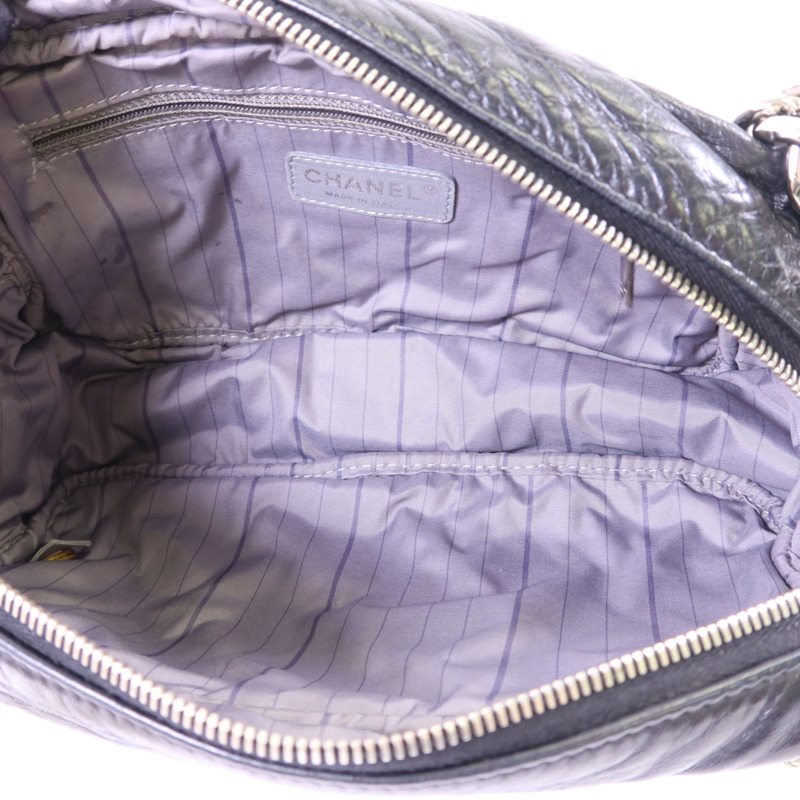 CHANEL 牛皮皮革Chain Shoulder銀扣鏈帶肩背袋-5