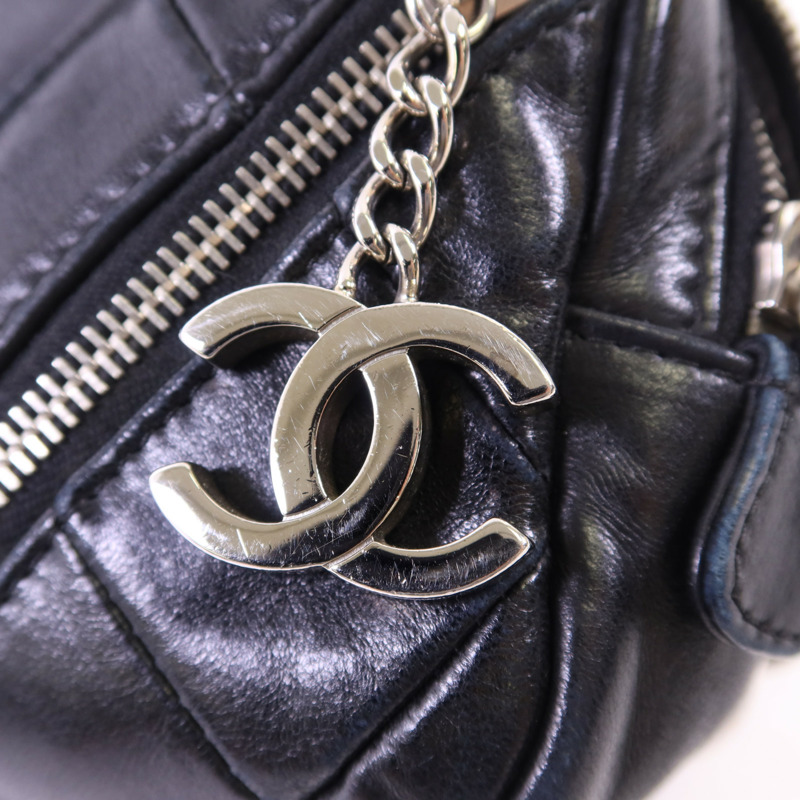 CHANEL 牛皮皮革Chain Shoulder銀扣鏈帶肩背袋-9