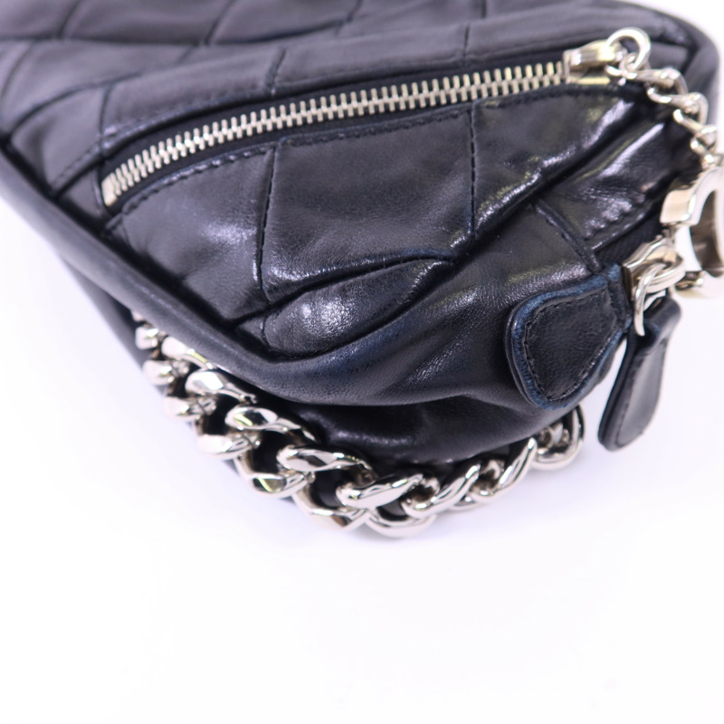 CHANEL 牛皮皮革Chain Shoulder銀扣鏈帶肩背袋-11