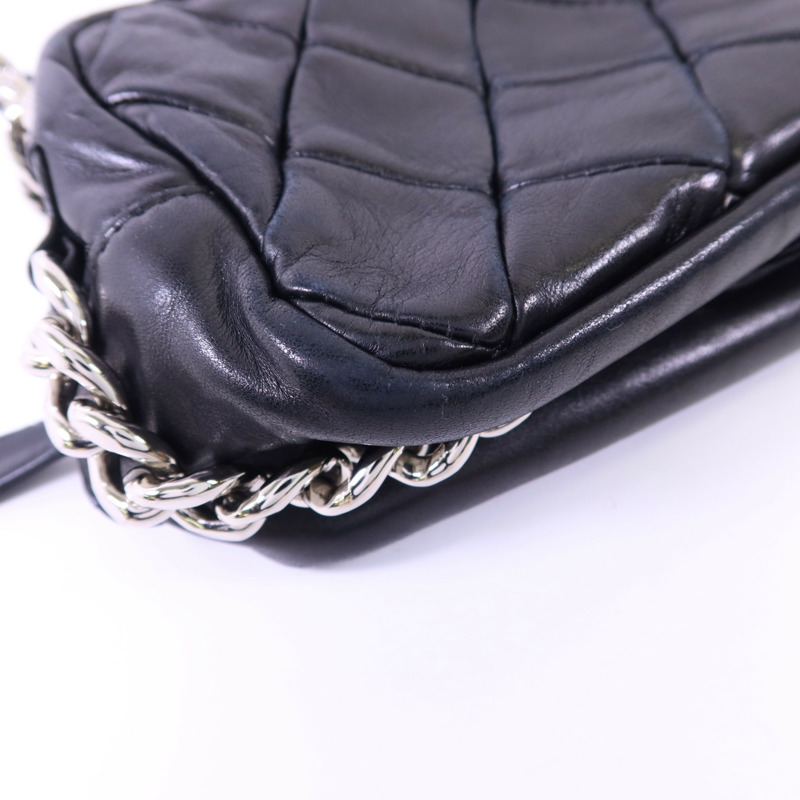 CHANEL 牛皮皮革Chain Shoulder銀扣鏈帶肩背袋-14