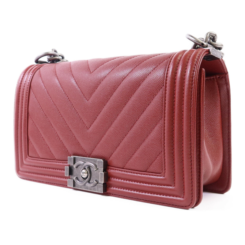 CHANEL 牛皮皮革Boy 25銀扣鏈帶肩背袋-2