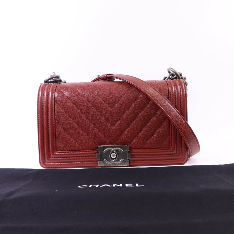 CHANEL 牛皮皮革Boy 25銀扣鏈帶肩背袋-14