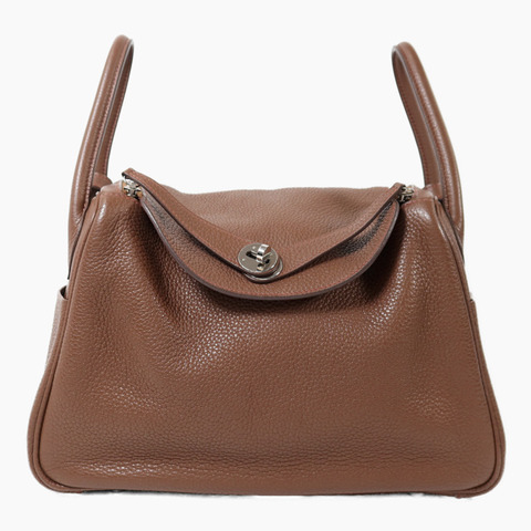 HERMES Clemence皮革Lindy 30銀扣肩背袋Havane/Rouge Grenade