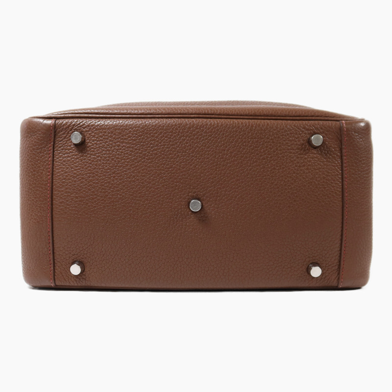 HERMES Clemence皮革Lindy 30銀扣肩背袋Havane/Rouge Grenade-3