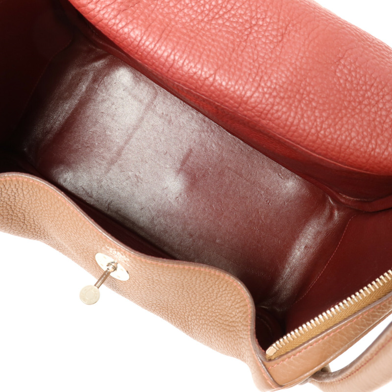 HERMES Clemence皮革Lindy 30銀扣肩背袋Havane/Rouge Grenade-4