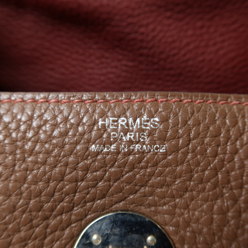 HERMES Clemence皮革Lindy 30銀扣肩背袋Havane/Rouge Grenade-5