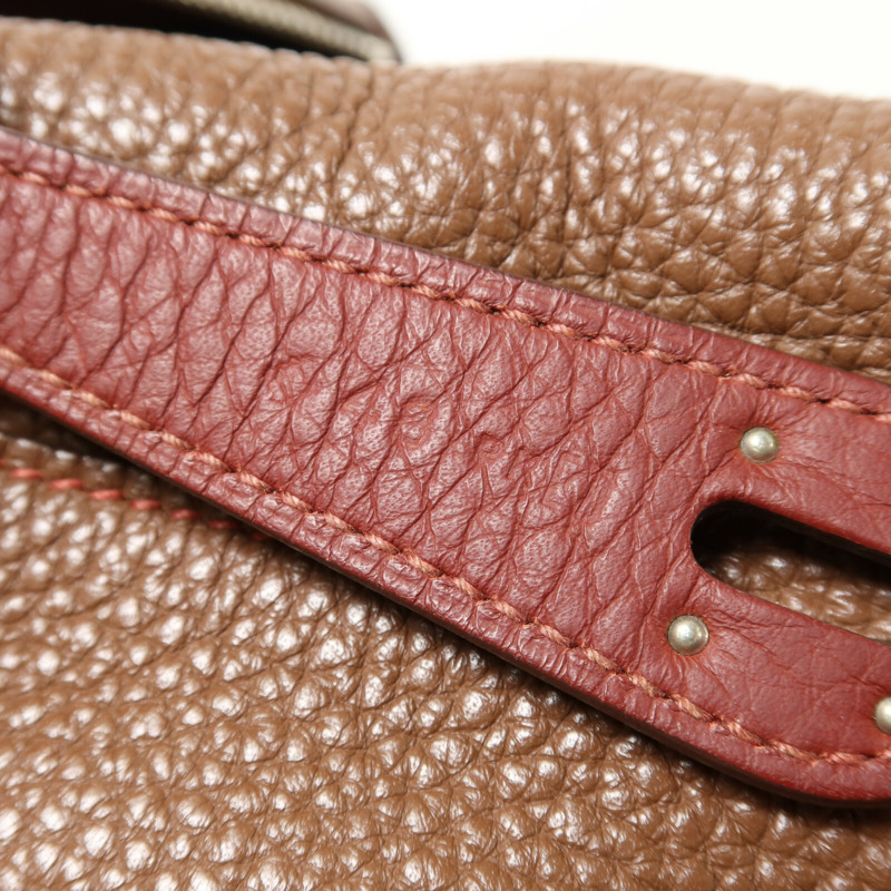 HERMES Clemence皮革Lindy 30銀扣肩背袋Havane/Rouge Grenade-6