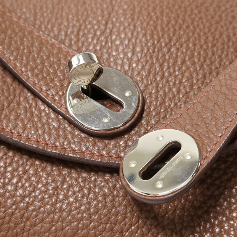 HERMES Clemence皮革Lindy 30銀扣肩背袋Havane/Rouge Grenade-7