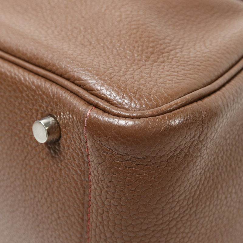 HERMES Clemence皮革Lindy 30銀扣肩背袋Havane/Rouge Grenade-10