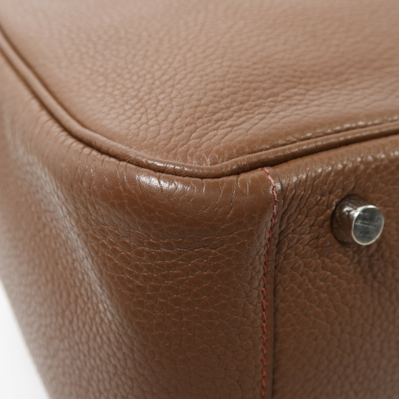 HERMES Clemence皮革Lindy 30銀扣肩背袋Havane/Rouge Grenade-11