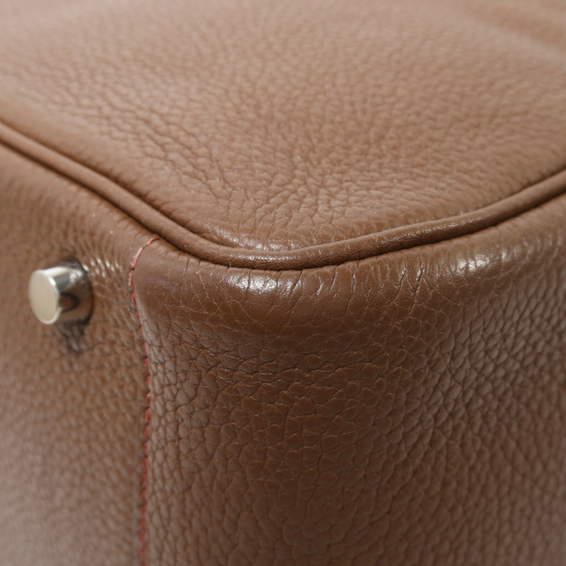 HERMES Clemence皮革Lindy 30銀扣肩背袋Havane/Rouge Grenade-12