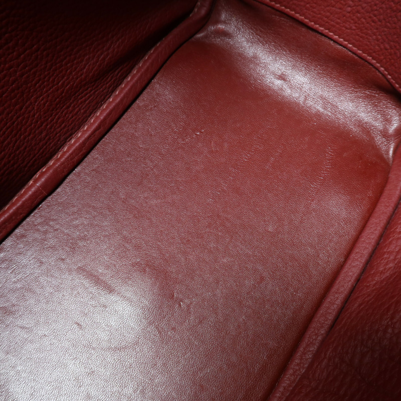HERMES Clemence皮革Lindy 30銀扣肩背袋Havane/Rouge Grenade-14