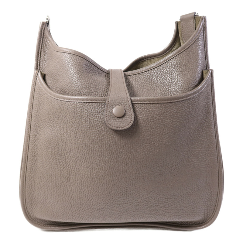 HERMES Clemence皮革Evelyne GM銀扣肩背袋Etain-1