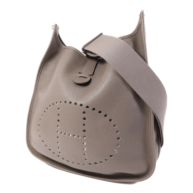 HERMES Clemence皮革Evelyne GM銀扣肩背袋Etain-2