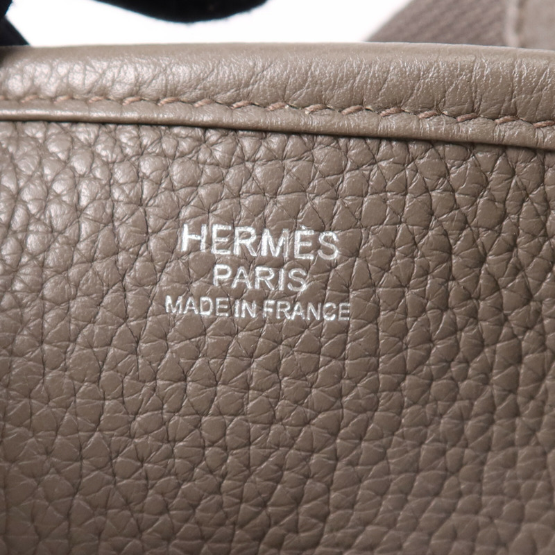 HERMES Clemence皮革Evelyne GM銀扣肩背袋Etain-5