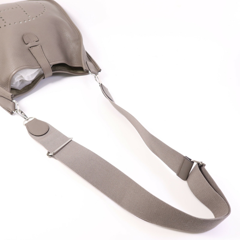HERMES Clemence皮革Evelyne GM銀扣肩背袋Etain-7