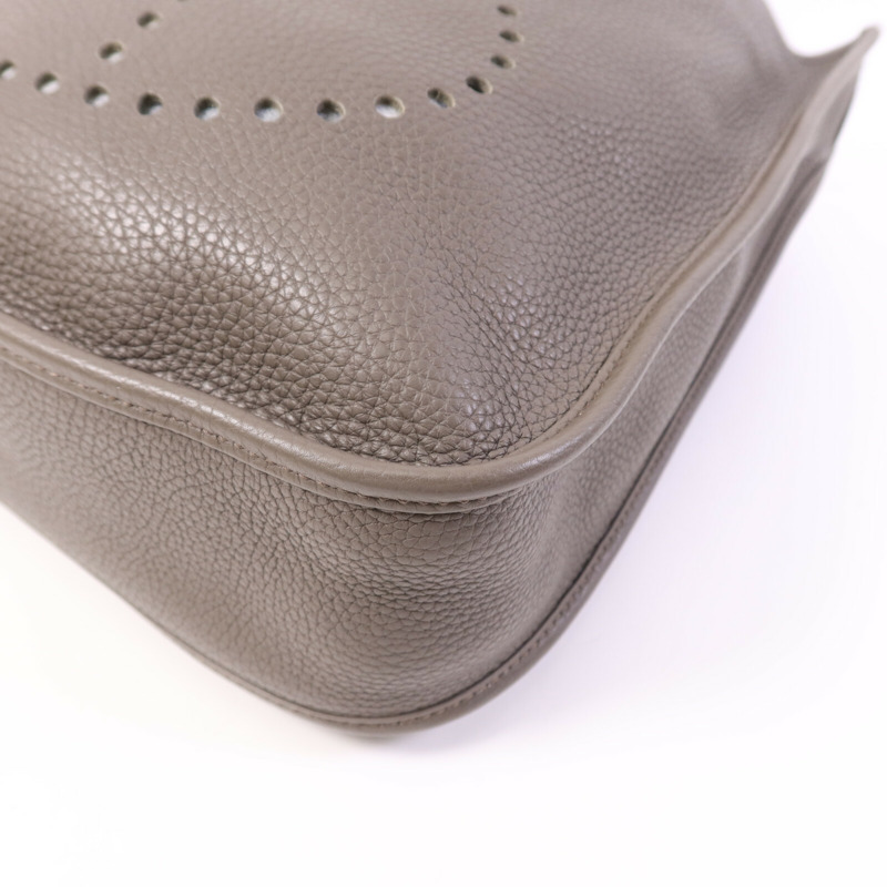 HERMES Clemence皮革Evelyne GM銀扣肩背袋Etain-9