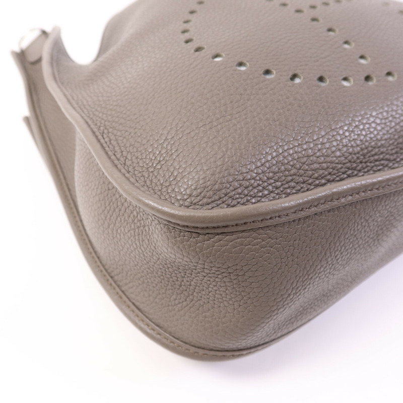 HERMES Clemence皮革Evelyne GM銀扣肩背袋Etain-10