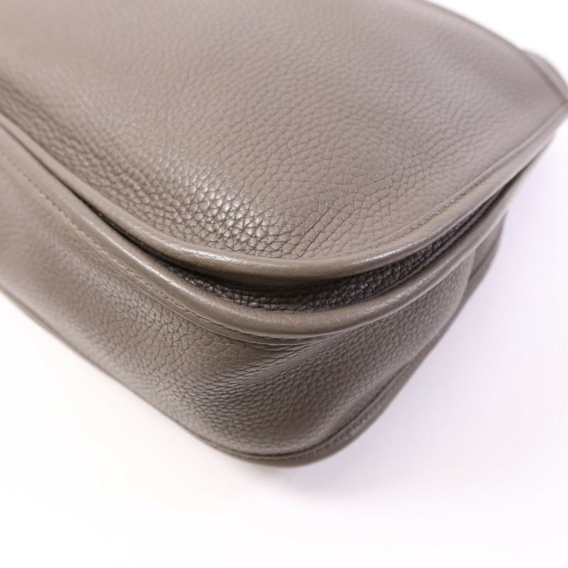 HERMES Clemence皮革Evelyne GM銀扣肩背袋Etain-11